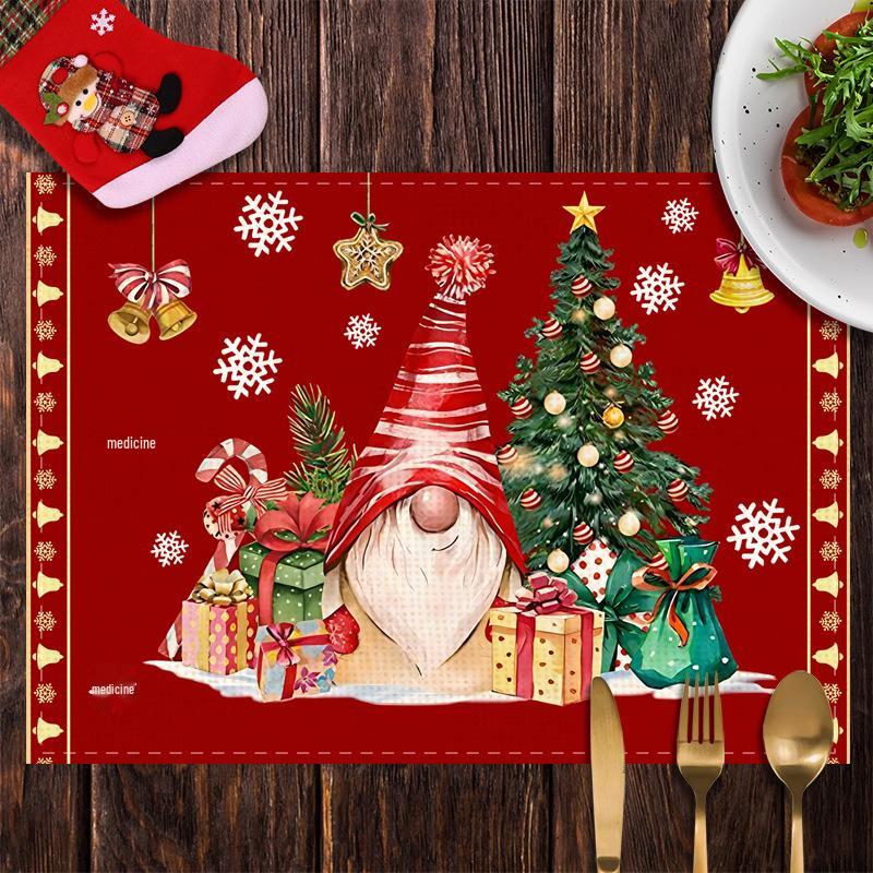 Christmas Cotton Linen Snowman Placemat - Festive Santa Table Decoration with Heat Insulation 32*45cm (Linen)