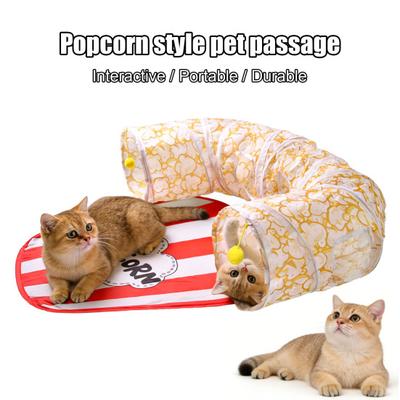 Popcorn Katze Tunnel Spielzeug Katzen Tunnel Röhre mit Plüschball Schlafmatte Faltbarer Tunnel Interaktives Versteckspielzeug für Wohnungskatzen Kaninchen Welpen