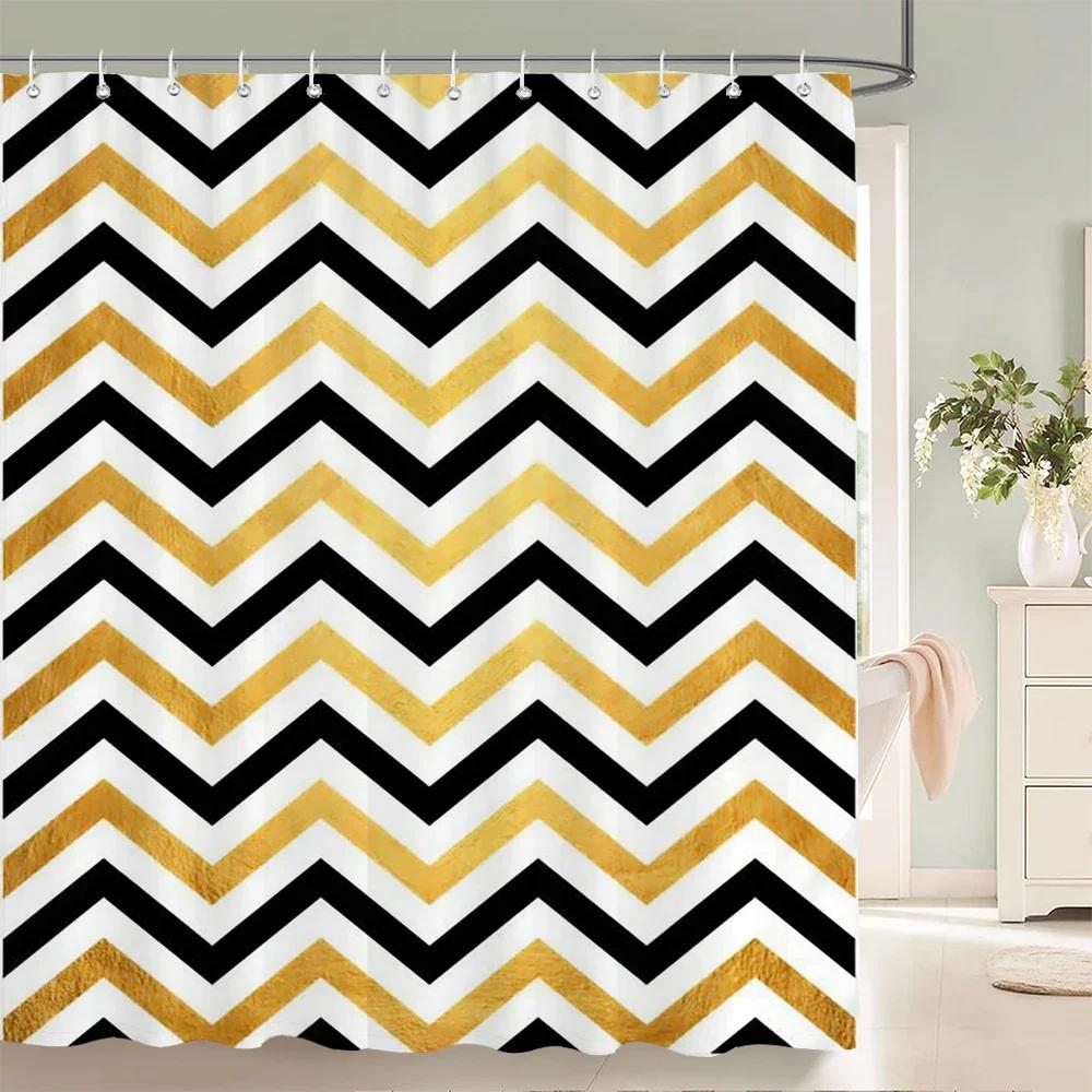 High Quality Geometric Pattern Printed Fabric Shower Curtains Bathtub Waterproof Products Bathroom Decor With 12 Hooks
