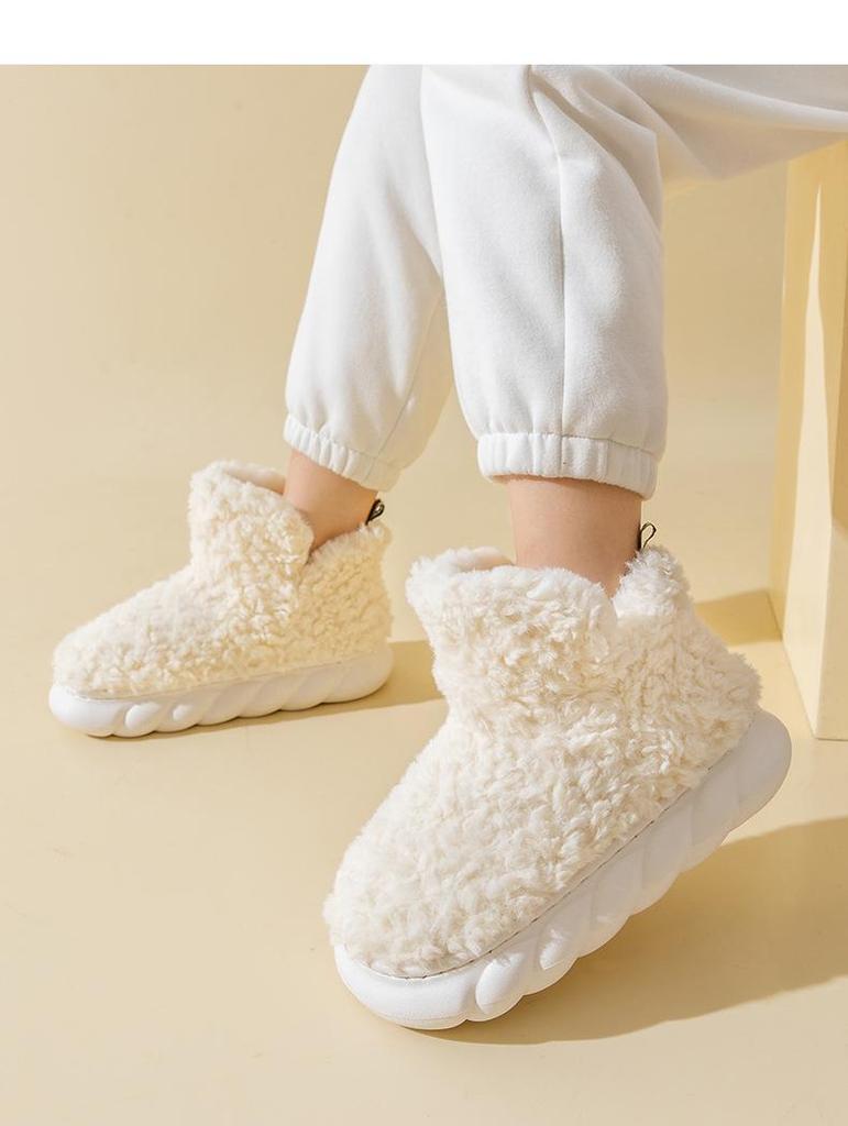 Women's Winter Plush High-Top Slippers - Warm, Thick-Soled, Non-Slip, Indoor Postpartum Cotton Footwear