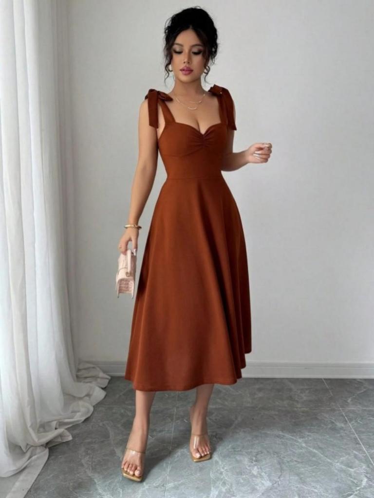 Elegant Strappy Solid Color Women's Long Dress for Spring-Summer