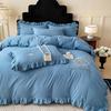 Small Fresh Washed Knitted Pure Cotton Embroidered Four-piece Bedding Set Quilt Cover Bed Sheet Bed Skirt
