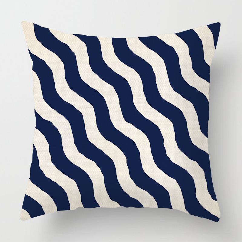 Geometric Dark Blue Striped Printed Pattern Cushion Cover for Home Living Room Sofa Bedroom Decoration Throw Pillow Pillowcase