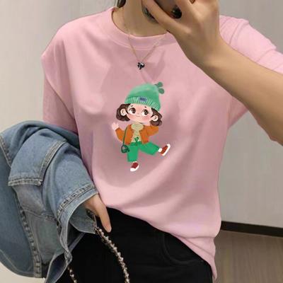 Summer Cotton Short-sleeved T-shirt Women's 2025 New Printed Front Shoulder Crew Neck White Inner Top Bottoming Shirt Ins