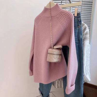 Rosa Halbrollkragen Unterziehpullover Damen Herbst, Winter und Winter Hochwertiger innerer Unterziehpullover kleiner mittlerer Hals gestrickter Pullover