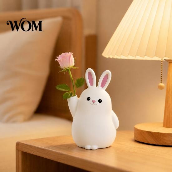 Animal Theme Decor 3D Printed Rabbit Vase Ornament, White Bunny Flower Holder Shape Desktop Container, Decoration for Home Office