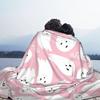 Pink Cute Ghosts Flannel Blankets Halloween Funny Throw Blankets for Home Hotel Sofa 150*125cm Rug Piece