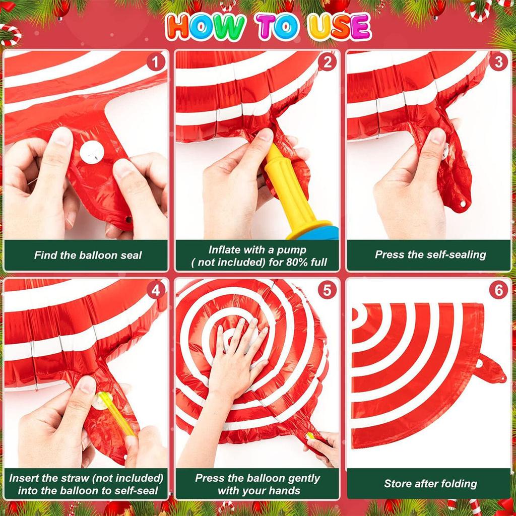 Julgodis Ballonger Kit Polkagris Virvel Godis Folieballonger Röd Grön Mylar Söta Godis Ballonger för Jul Födelsedag