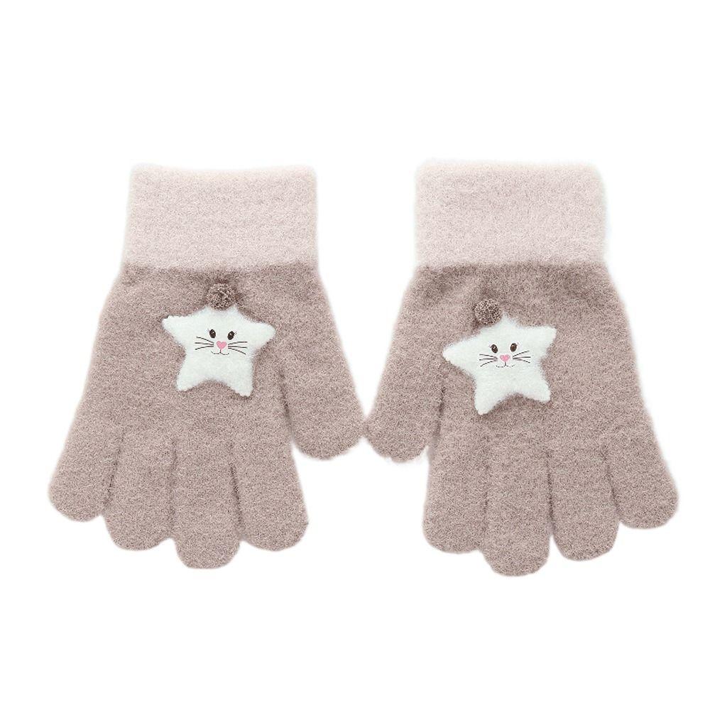 Cute Thicken Half Finger Knitted Cat Star Kids Outdoor Gloves Korean Mittens Children Winter Gloves