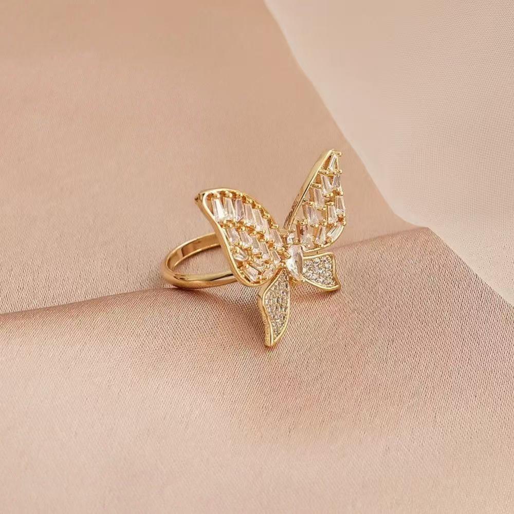 Super Immortal Zircon Butterfly Open Index Finger Ring, Trendy Design Temperament Versatile Index Finger Ring