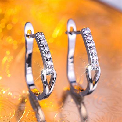 Charm Female White Crystal Stone Hoop Earrings Silver Color Simple Wedding Jewelry For Women