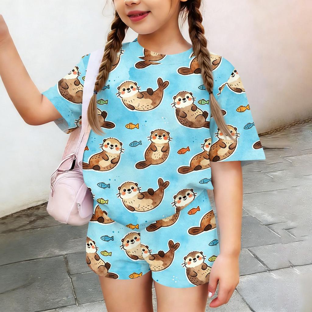 Kids Casual Short Sleeve Top and Shorts Set Animal Print Comfortable Summer Outfit Lightweight Soft Fabric Breathable Design
