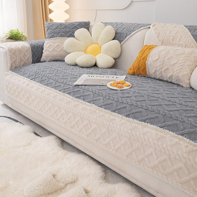 Plush Sofa Cushion Winter Antislip Cushion Korean Style Leather Sofa Cover Cover Cloth Winter Blanket
