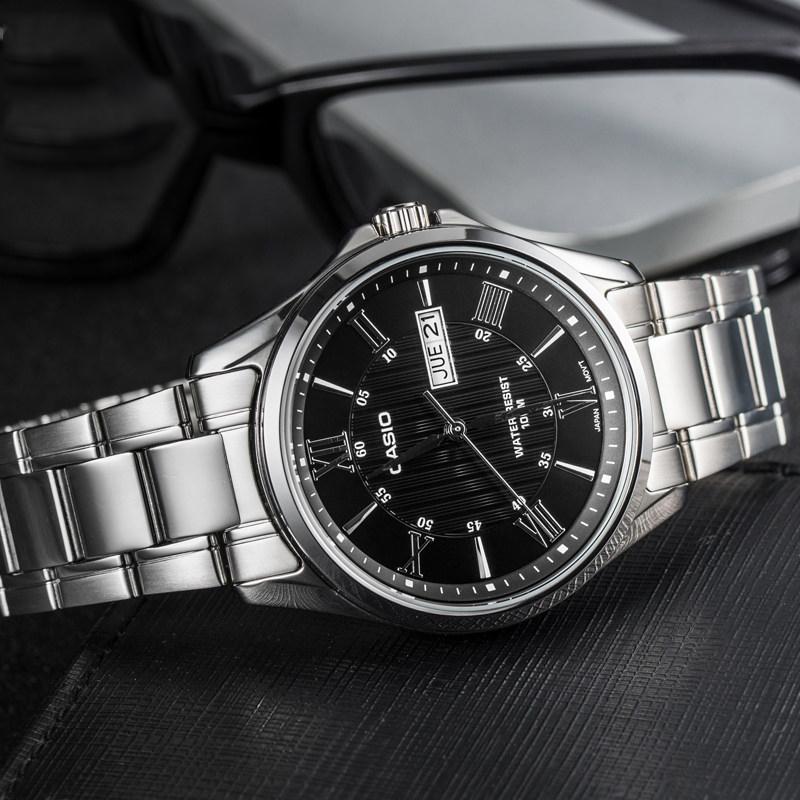 Casio STANDARD Series 100 Meters Waterproof Quartz Movement Stainless Steel Strap Japanese and Korean Watch Men's Watch Black Dial MTP-1384D-1A