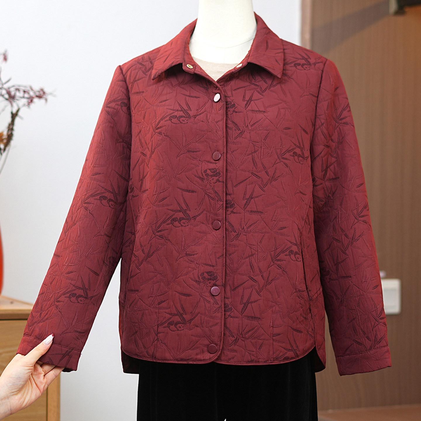 

Women s Jacquard Lapel Jacket - Spring/Autumn 2026 Plus Size for Middle-Aged & Elderly Women 2XL (recommended 115-130 jin) красный