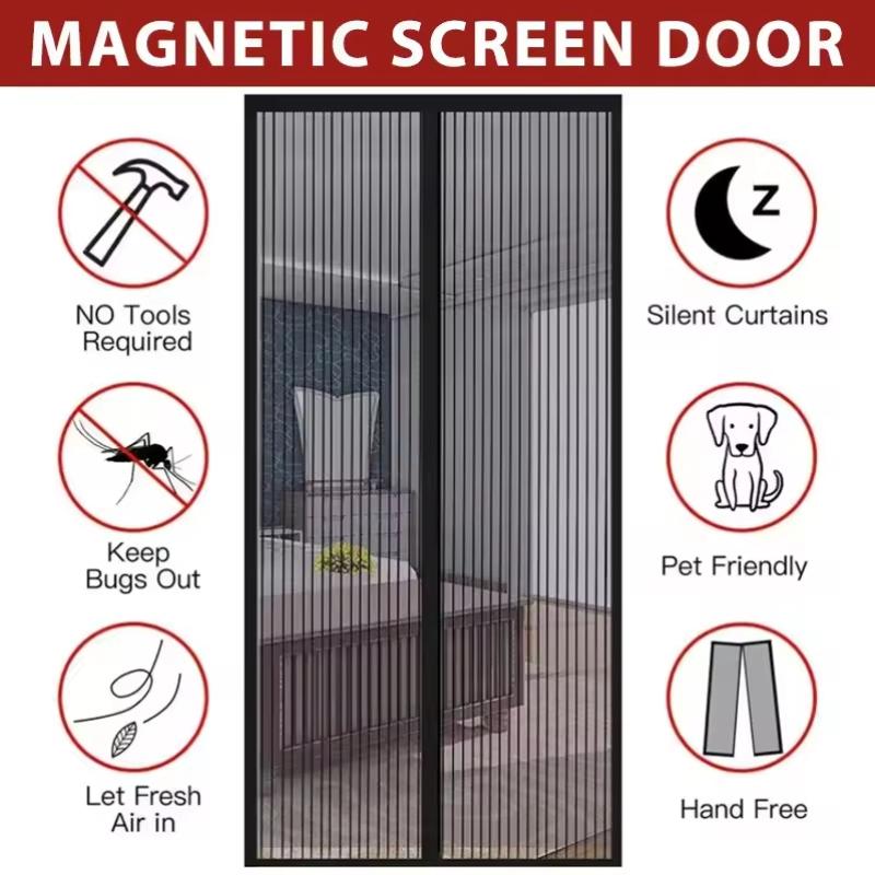 Magnetická jemná síťovaná závěs na dveře - Bez provlékání magnetického proužku, Letní ochrana proti komárům, Hustá vyšívaná síťka