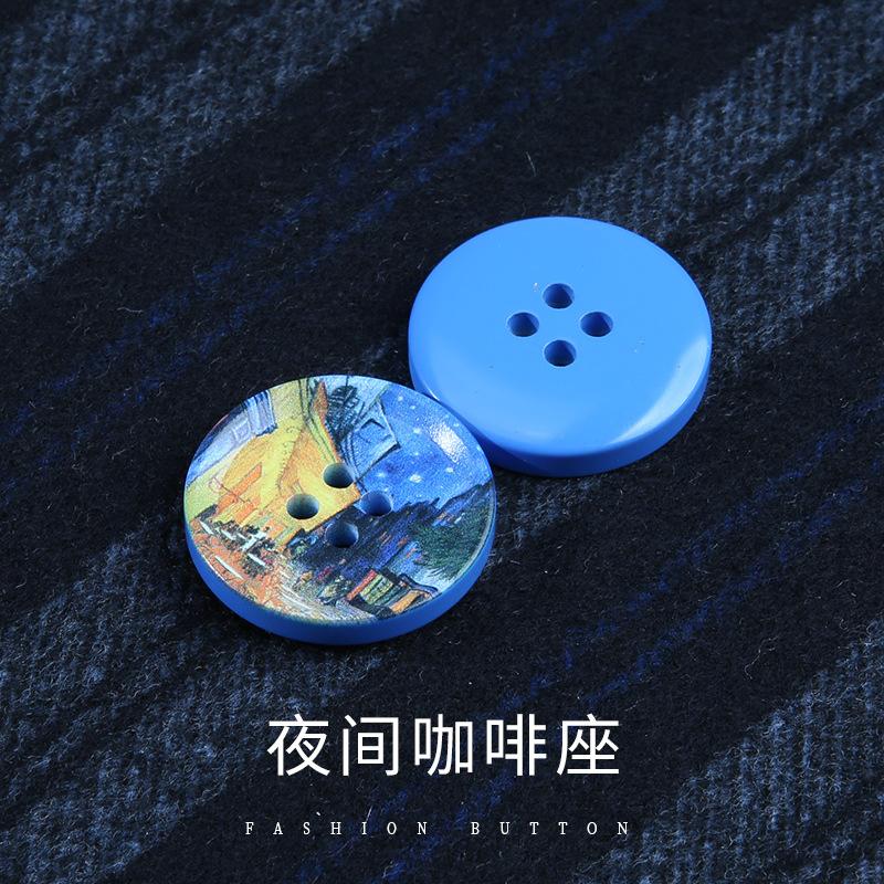 

Масляная живопись Пуговицы Круглые шерстяные пальто Костюмная одежда Пуговицы мужские и женские пальто свитера Высококачественные универсальные пуговицы из смолы 5 #Night Cafe * 25mm * Round