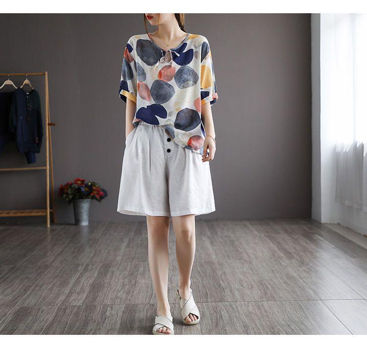 Women's Retro Cotton Linen Wide-Leg Shorts – Summer Loose Fit, Plus Size, Casual Five-Point Style