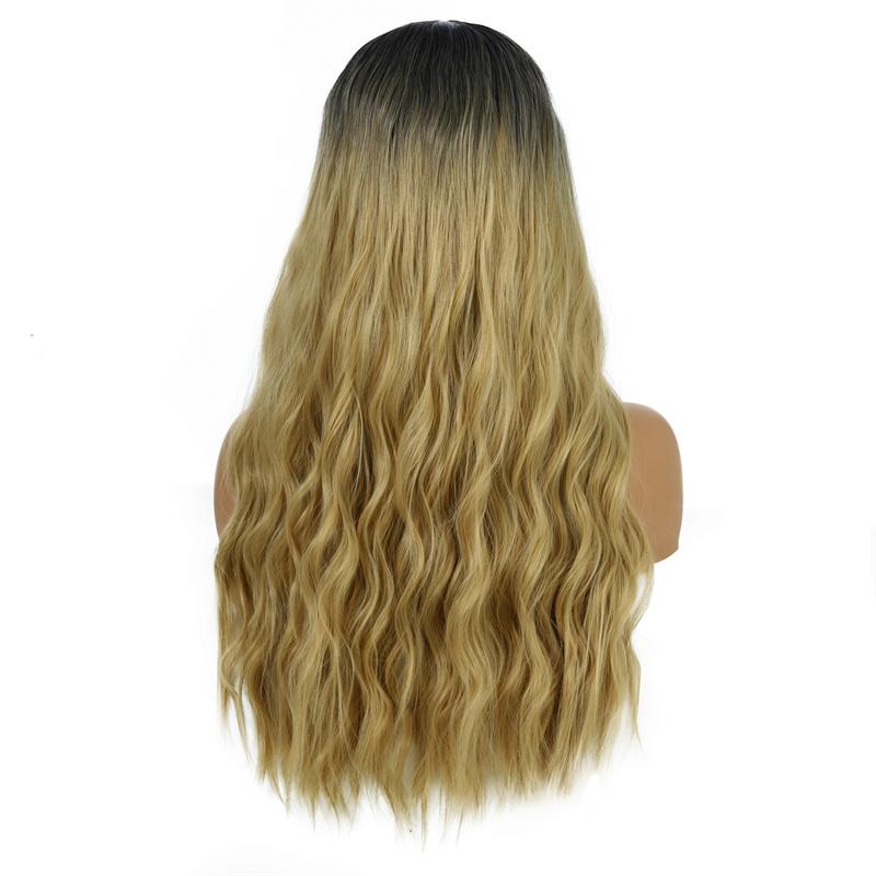 Blonde Ombre Synthetic Wig for Women 28 Inch Long Water Wave Cosplay Lolita Wig Middle Part Natural Hair Heat Resistant