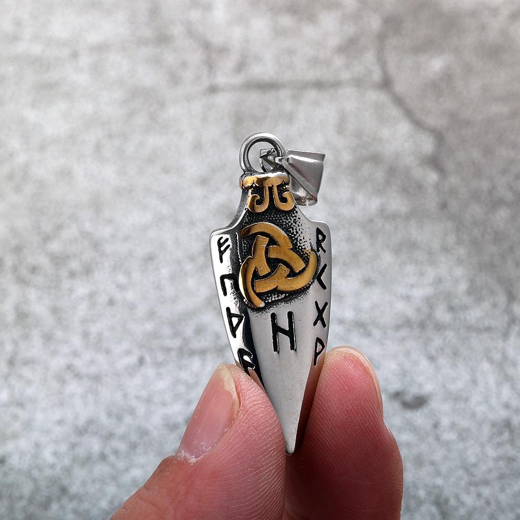 Vintage Stainless Steel Mens Necklace Double Sided Viking Style Celtic Knot Pendant