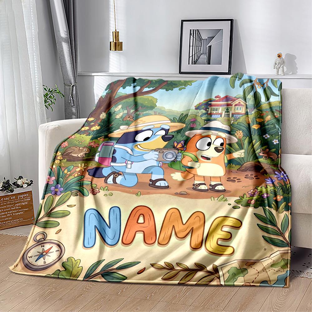Bluey's Bubble Adventure Customize Text Blanket Cozy Customizable Blanket Durable Comfort for Office Picnics Office Chair Livingroom