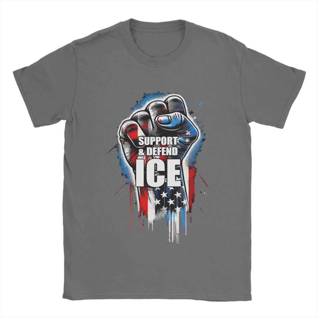 Mens TShirt Support And Defend ICE Amazing Cotton Tee Shirt Short Sleeve T Shirts Crew Neck Clothes Graphic