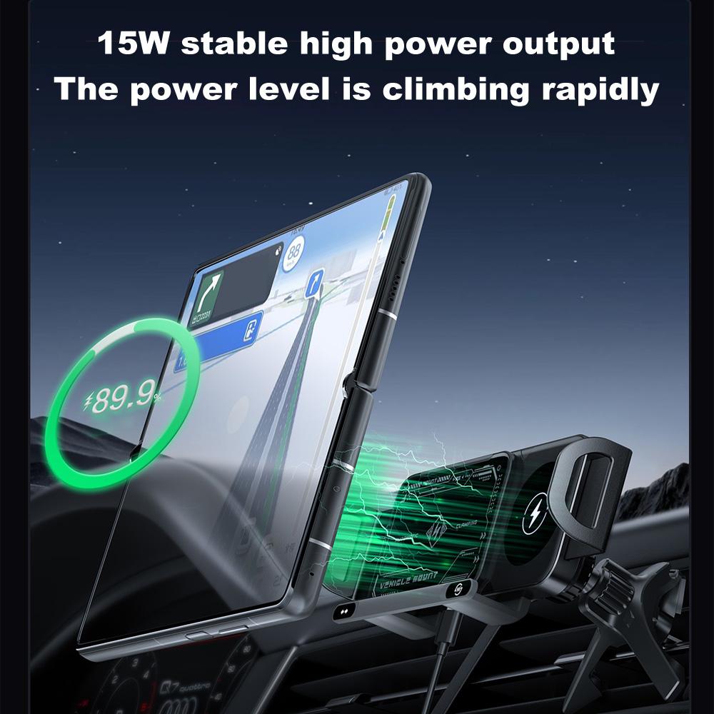 Carregador Sem Fio para Carro Suporte de Montagem para Celular com Rotação por Toque Carregamento Rápido Sem Fio para Carro de 15W para iPhone 15 Samsung Z Flip 6