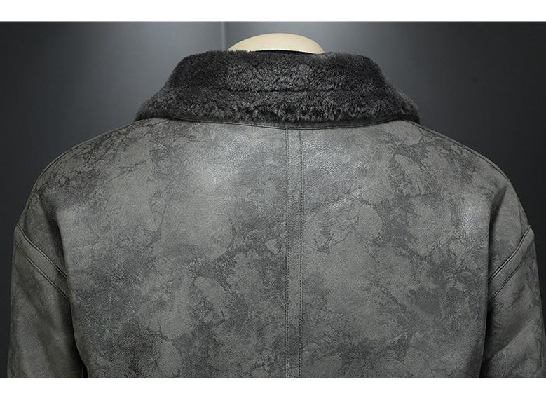 Men's Hong Kong Style PU Leather Fur-Lined Jacket