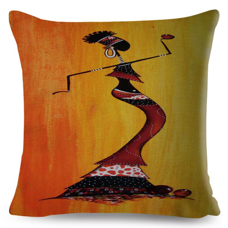 

Africa Life Collection Cushion Cover Decor Orange Abstract Painting Pillow Case Gallery for Sofa Home African Lady Pillowcase 40x40cm16x16Inch
