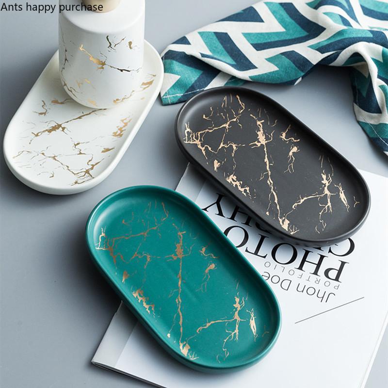 Severský keramický odkládací tác Eliptický mramorový talíř Šperky Péče o pleť Nádobí Koupelnové doplňky Úložný tác Tricolor Domácnost