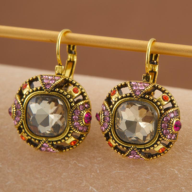 

Vintage Bohemian Colored Zircon Square Pendant Earrings, Women s Personalized Ethnic Style Holiday Accessories Zircon