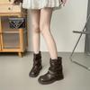 Women's Short Boots - 2025 Autumn/Winter Style: Buckle, Ruched, Thick Sole, Round Toe, Retro, Versatile, Stacked Design.
