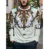 Men's Indian Style Ethnic Feather Totem Geometric Pattern Printed Crewneck Long Sleeve T-Shirt,