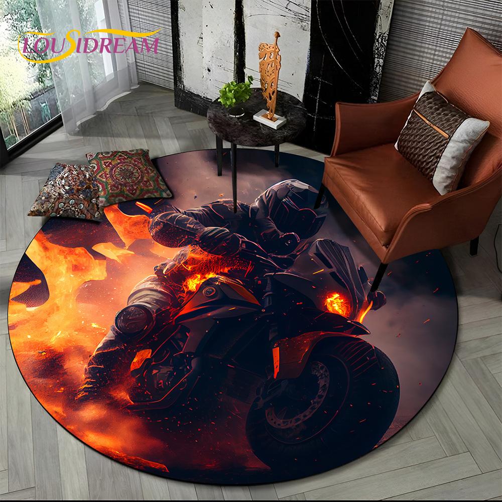 3D Retro Vintage Motorcycle Cartoon Round Area Carpet Rug for Living Room Bedroom Kid Playroom Decor,Pet Area Rug Non-slip Gift