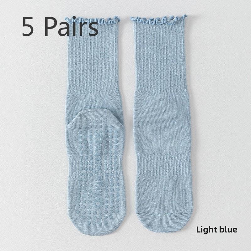 5 Pairs Combed Cotton Socks Boneless Non-slip Indoor Pilates Yoga Stockings Women's Wooden Ear Lace Fitness Sports Stockings