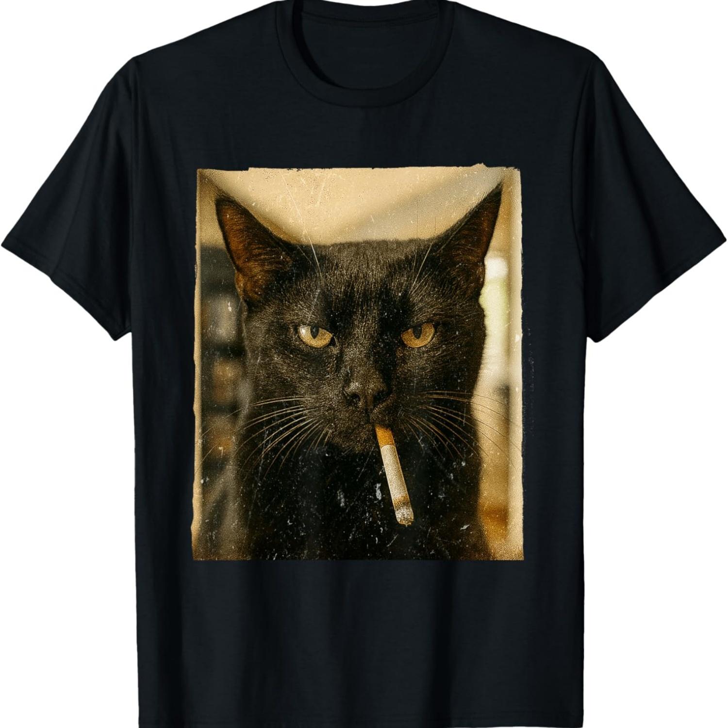 Cat Lover Cat Mom Funny Cat Meme Black Cat Smoking Cigarette T-Shirt S чёрный