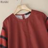 ZANZEA Women Casual Round Neck Stripe Splice 3/4 Sleeve Loose Blouse