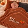 Personalized Halloween Baby Knit Blanket, Custom Embroidered Cotton Baby Blanket, Newborn Baby Shower Gift, Nursery Keepsake Blanket