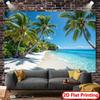 2D Exotic Island Tapestry, Palm Trees and Crystal Blue Ocean Beach Scenery Wall Hanging