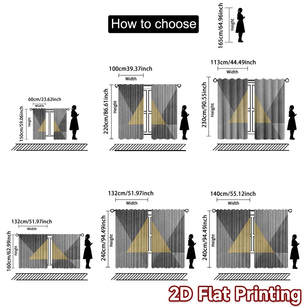 2D FLAT PRINTING 2pcs Curtains (Without Rod) Golden Triangle Abstract New year Festival Popular Curtains&Drapes Versatile
