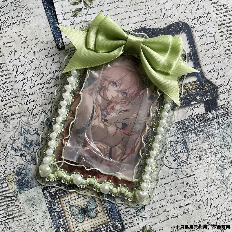 1 Pièce 3 Pouces Volant Kpop Porte-Présentation de Photocard Doux Mode Coréenne Nœud Housse de Protection pour Carte Photo Fournitures Étudiant Cadeau