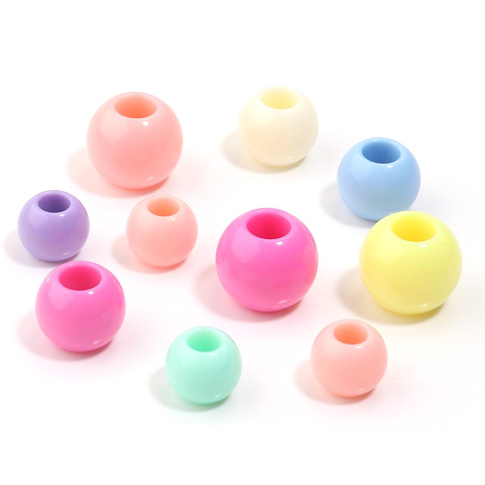 50pcs/lot 10 12 14mm Acrylic Big Hole Beads Multicolor Loose Spacer Round Beads For DIY Bracelet Earrings Jewelry Accessories