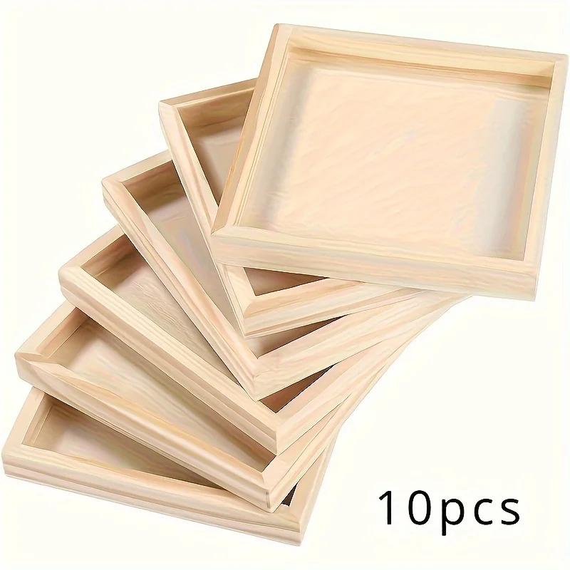 Набор из 10 Необработанных Деревянных Подносов для Поделок DIY, Раскрашивания, Морения, 3D-Пазлов, Художественных Проектов - Универсальный Поднос из Древесины для Творчества