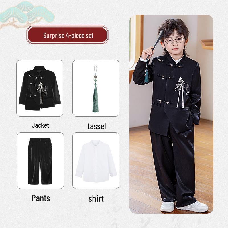 Guttehøst Hanfu Tang-drakt: Broderi Ståkrage Nasjonal Stil Sett for Opptredener