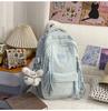 Schoolbag Cute Bow Embroidered Backpack Female Student Backpack Large Capacity Plush Pendant Elementary School Student Junior School Bag