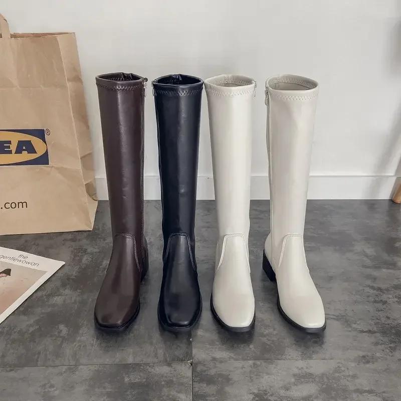 Weißer Winter Damen Neu Botas Mujer Knielang Sexy Elastisch Kältebeständig und Warm Botines Chelsea Boots Stiefel Plus