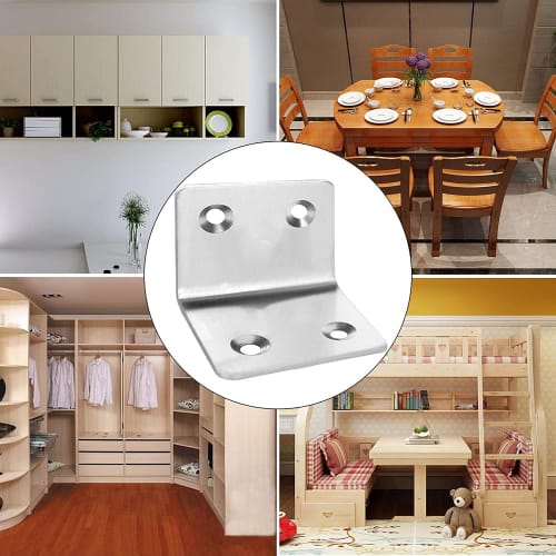 L-Shaped Corner Braces, Stainless Steel Right-Angle L-Shaped Iron Brackets for Furniture Shelves, Bronze Tone, 10pcs (25*25*32mm), Includes 40 M4*16 S