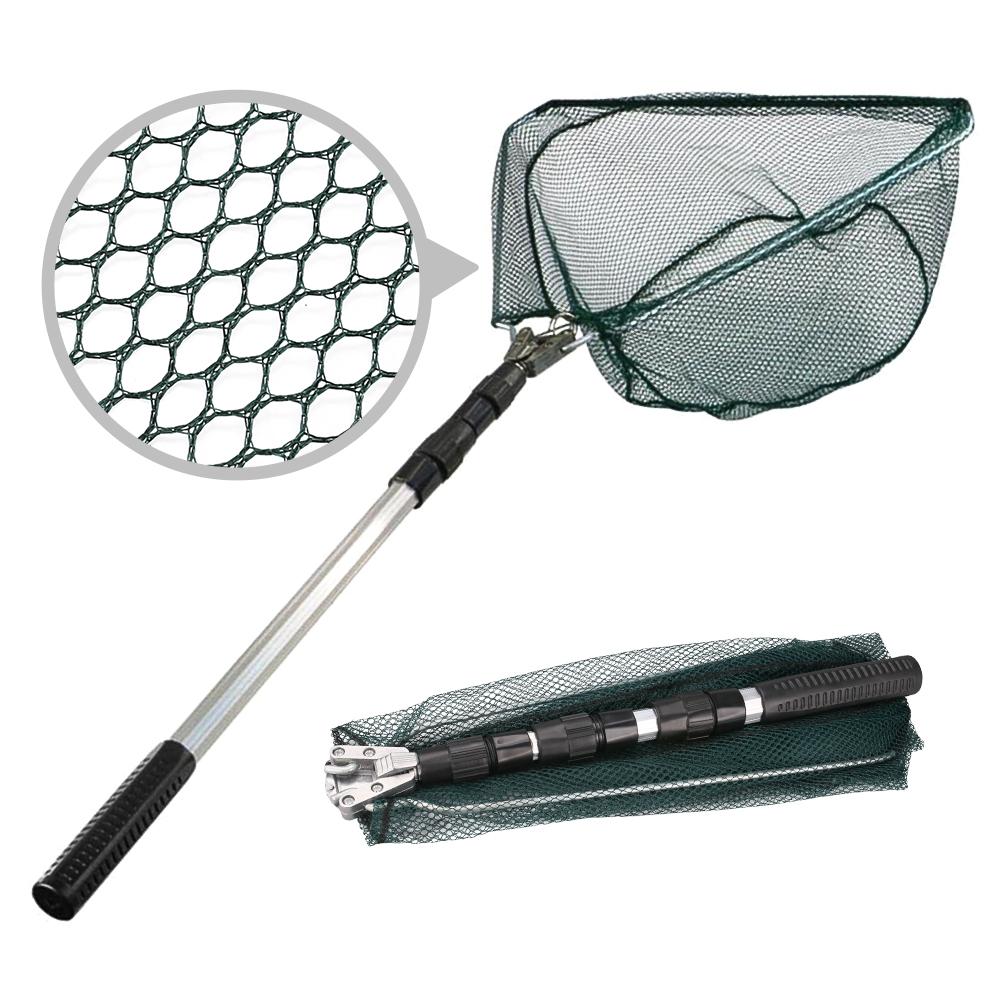 Fishing Landing Net with Telescoping Pole Handle Collapsible Telescopic Fishing Net for Freshwater Saltwater Foldable Nylon Mesh Landing Net