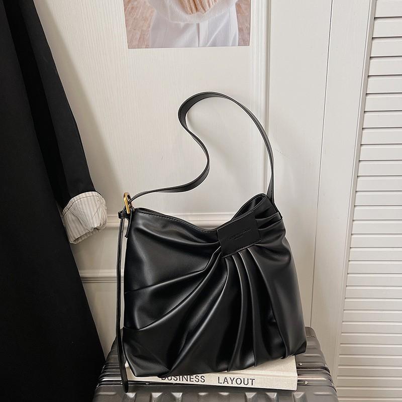 

Large-capacity Air Bucket Bag Niche High-end Pleated Tote Live Broadcast Texture One-shoulder Cross-body Women чёрный