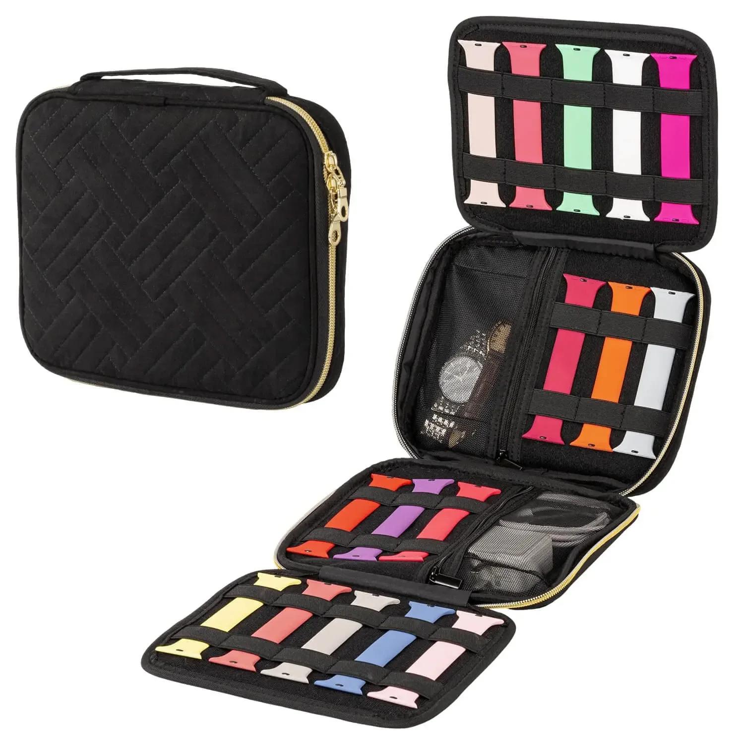 

Чехол для хранения ремешков для часов на 26 штук, сумка-органайзер для переноски ремешков для часов, совместимая с чехлом-органайзером для ремешков для часов Apple Watch чёрный